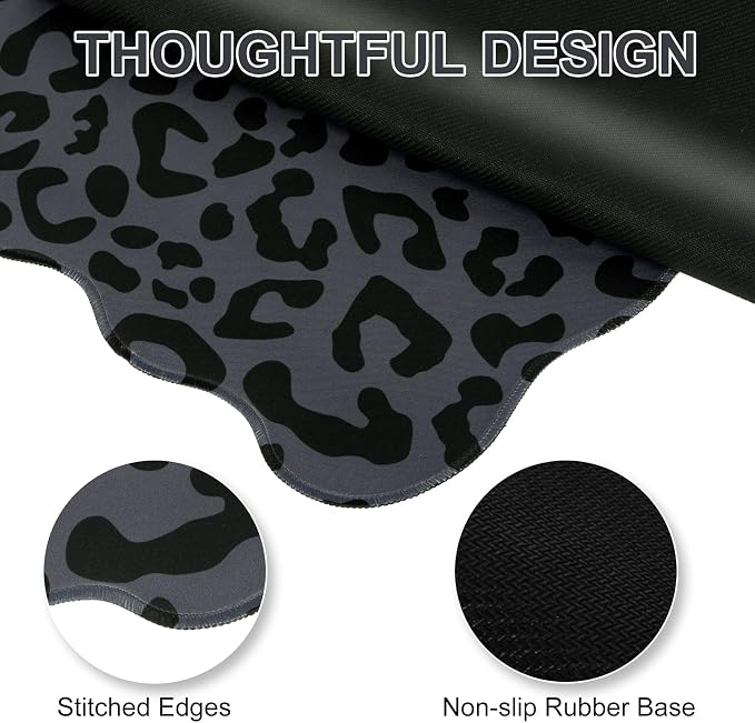 L-SPOUTTO Black Leopard Mouse Pad, Scalloped Desk Mat XXL Gaming Mousepad | Cheetah Gaming Mousepad,35.4x15.7in Non-Slip Base Keyboard Pad Waterproof Desktop Mat for Laptop Computer Game Home Office