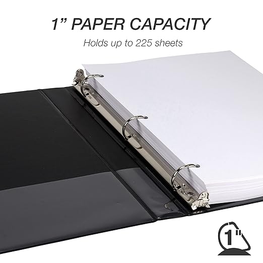 Samsill Durable 1 inch 3 Ring Binder, D Ring Binder, 100% Recycled Chipboard, Black, 24 Pack - Bulk