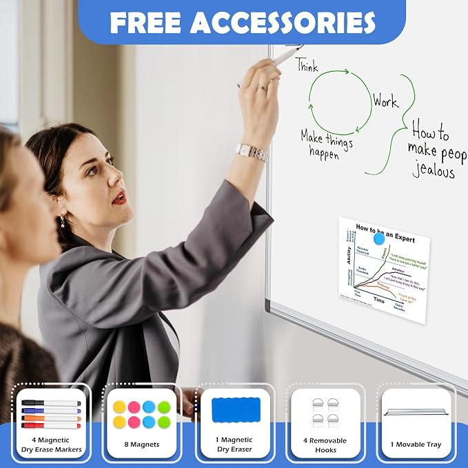 Double-Sided White Board Dry Erase Magnetic Whiteboard Wall 24x18 Silver | Smooth Write & Clean, Durable 11-Layer, Aluminum Frame, Easy Wall Mount & Hanging, Full Kit for Home, Office, School
