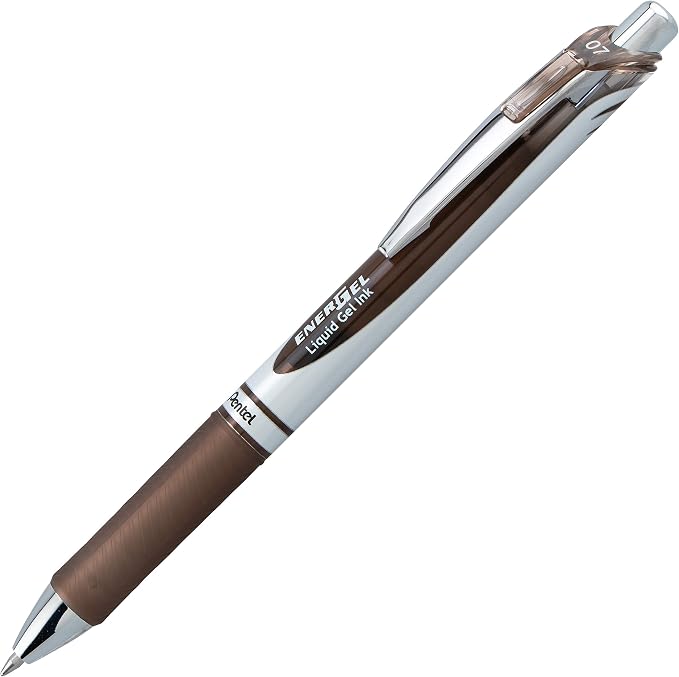 Pentel EnerGel RTX Retractable Liquid Gel Ink Pen, (0.7mm) Medium line, Sepia Ink, Box of 12 Pens (BL77-SP)