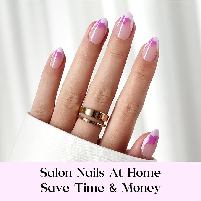 Beetles Purple French Tips Press On Nails, 160 Pcs Pastel Spring Press On Nails Short Almond, Spring Fake Nail Tips Soft Nail Gel False Nails Art DIY For Women
