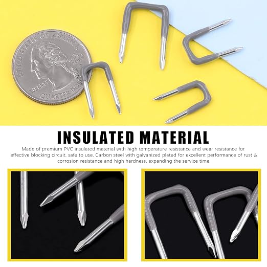 540 Pcs Insulated U Staple Nail Assortment Set with Storage Case, 0.56", 0.44“, 0.41", 0.36" Metal Cable Staple for Fixing Electrical Wire