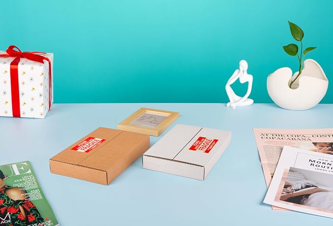 9x6x1.3 inch Cardboard Box for Shipping DVD, CD, Book, 50 Pack | Flat Small Box for Mailing, Storing, packaging, Business or Home, with Fragile Stickers, Multi-Depth, Easy-Fold, White