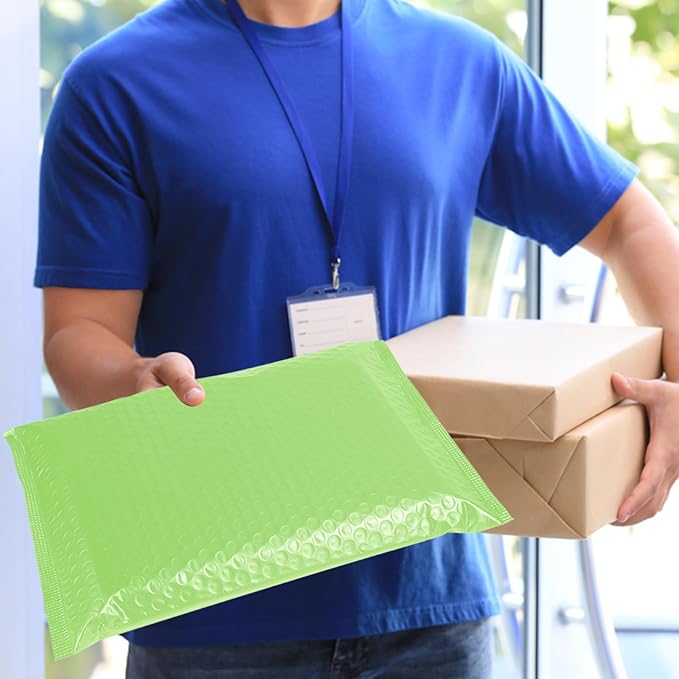 10.5x16 Poly Bubble Mailers #5 Padded Envelopes, 25Pcs Self Seal Mailing Envelopes Bubble Padded Mailers (Light Green)