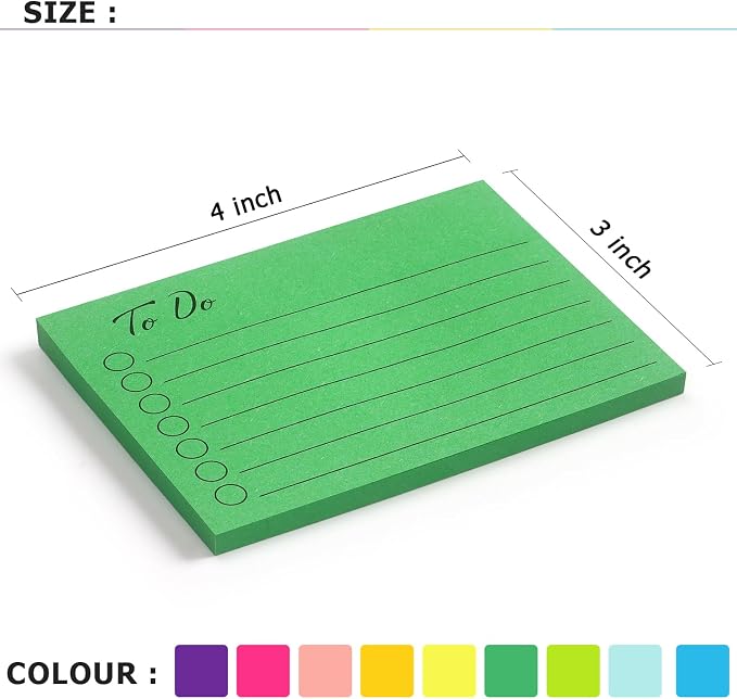 Eastern Wolf to Do List Sticky Notes, 3x4 in, 9 Neon Colors, 50 Sheets/Pad | Bright, Adhesive Memo Sticky Notes Notepad，Eye-Catching, for Planning & Reminders