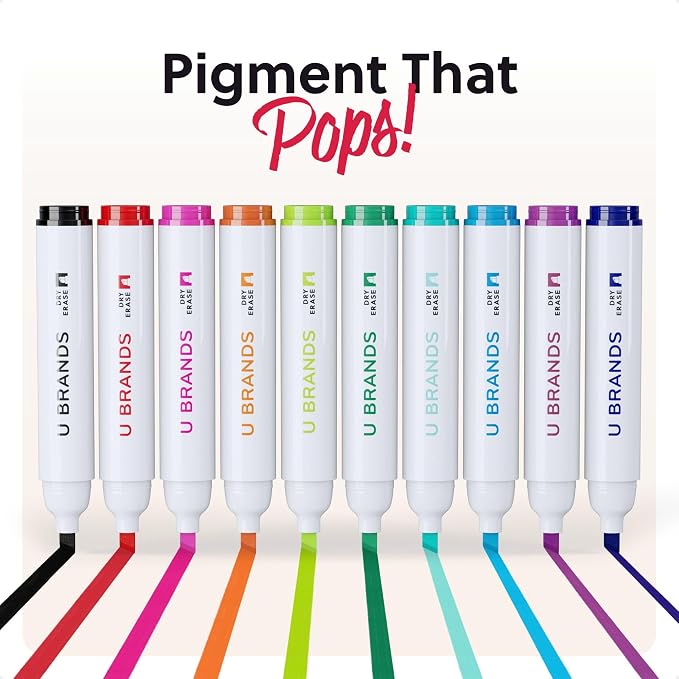 U Brands Dry Erase Markers Chisel Tip Set, 16 Pack, Assorted Colors, Whiteboard Pens with Chisel Point and Built In Eraser Caps, Low Odor Ink, Dry Erase Markers For Classroom, Office, Or Home