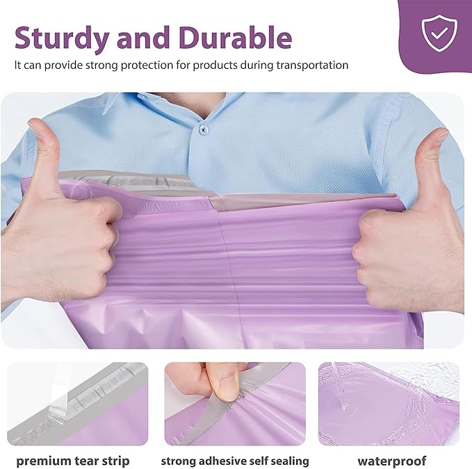 Fuxury Poly Mailers 14.5x19 Inch 200 Pcs, Waterproof Shipping Bags for Clothing, Strong Adhensive Shipping Envelopes for Small Business Suppliers, Self Seal Mailers Poly Bags Mailing Envelopes Purple
