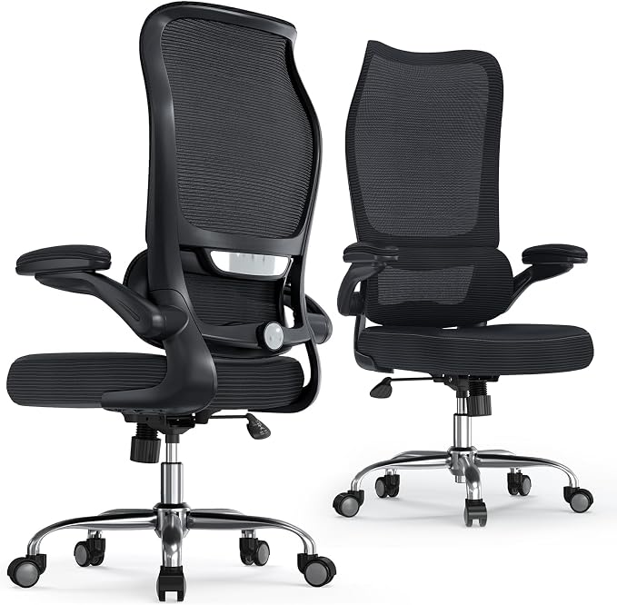 TRALT Office Chair Ergonomic Desk Chair - Gaming Chair with Lumbar Support | 330 LBS Home Office Desk Chairs , Reading Chair with Flip-up Armrests, Comfortable Computer Chairs (1, Black)