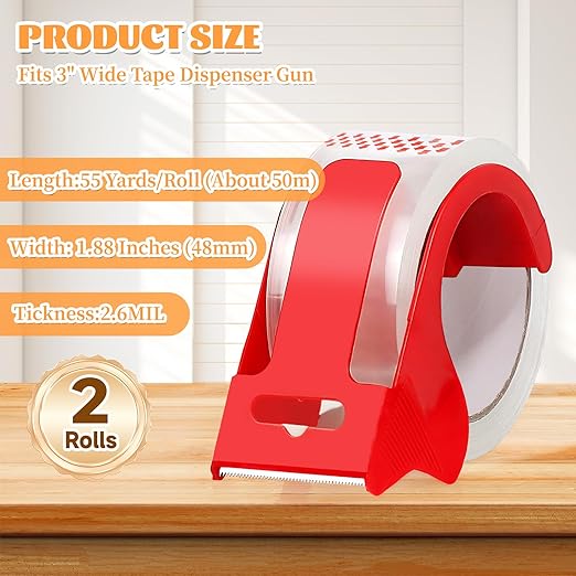 2-Pack Clear Packing Tape with Dispenser, 2.7mil x 1.88 Inches x 55 Yards Heavy Duty Packaging Tape, Strong Adhesive Packing Tape for Moving Boxes, Shipping, Mailing and Storages