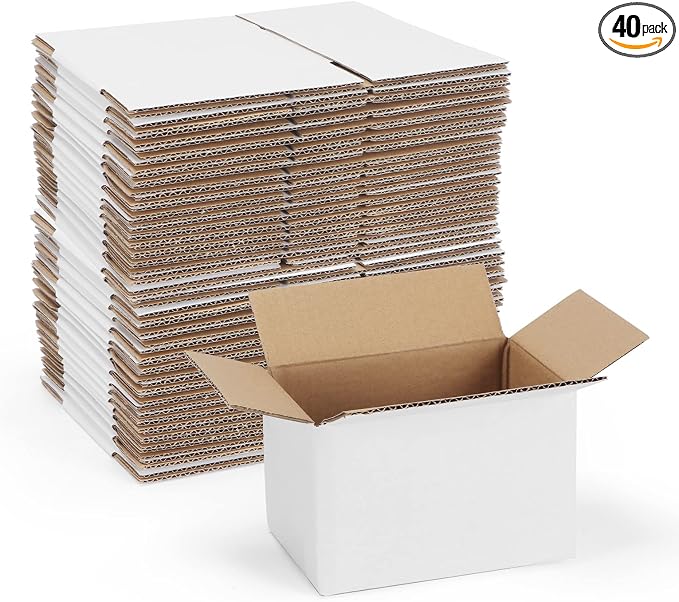 40 Pack Small Shipping Boxes 6x4x4 Inches | White Corrugated Cardboard, Box for Packaging Small Business Mailing Storage Moving, Easy Assemble