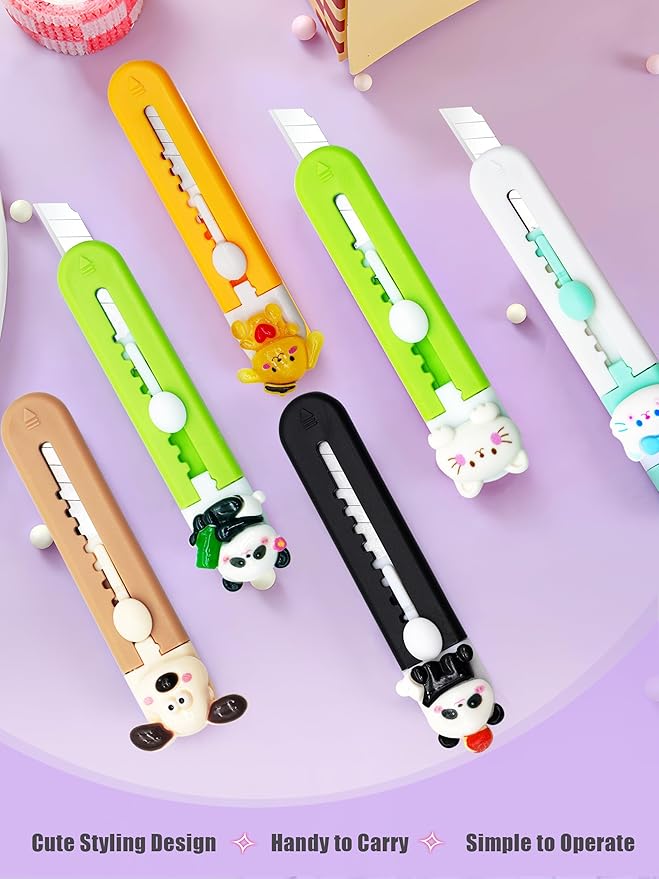 6 Pack Box Cutter Retractable, Sharp Utility Knife Retractable, Cute Box Cutters for Office, Home, Arts Crafts, Cartons, Cardboard Multi-Colors
