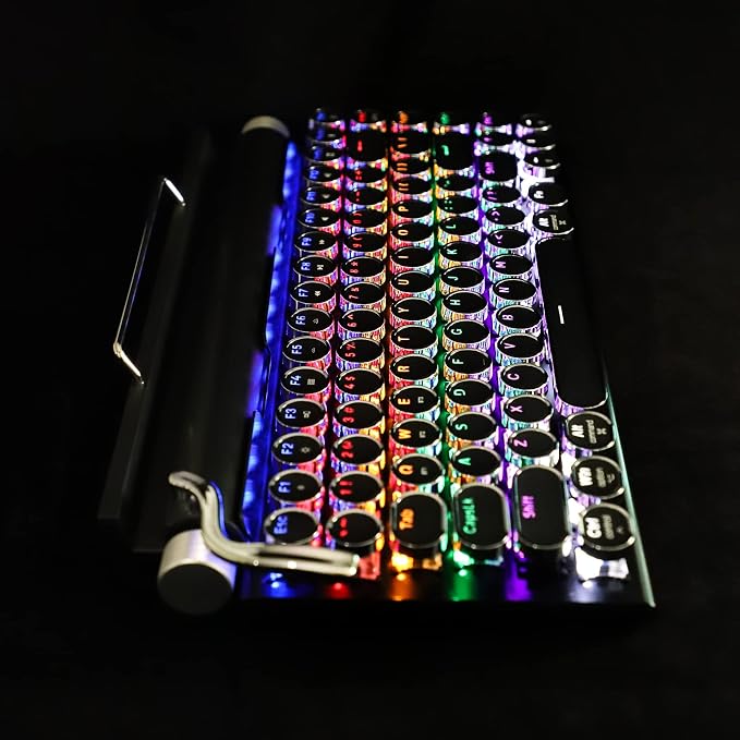 Adventurers Typewriter Style Retro Mechanical Keyboard LED Backlight 83 Keys Bluetooth 5.0 Blue Axis, Suitable Desktop Computers/Laptops Mac/Mobile Punk Keys, Black, 12.8 x 6.6 x 1.6 inches
