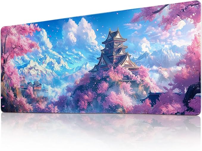Desk Mat Mouse Pad Gaming Desk Pad XL Large Mouse Mat Office Decor Accessories (Cherry Blossom Ancient Buildings)