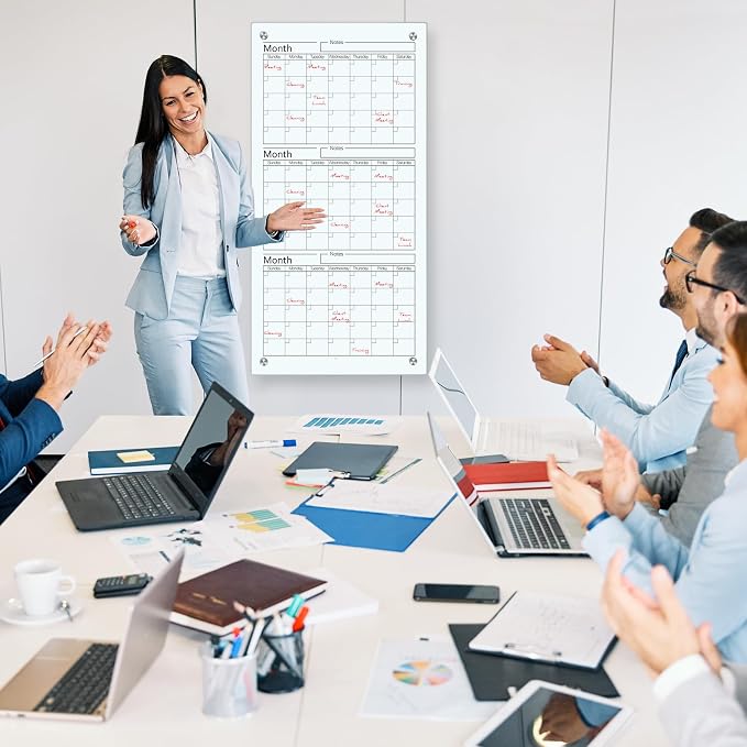 Glass Whiteboard Calendar 36 x 18 3 Month Dry Erase Calendar White Board Planner Glass Large Wall Mounted with Marker Tray for Wall Home Office