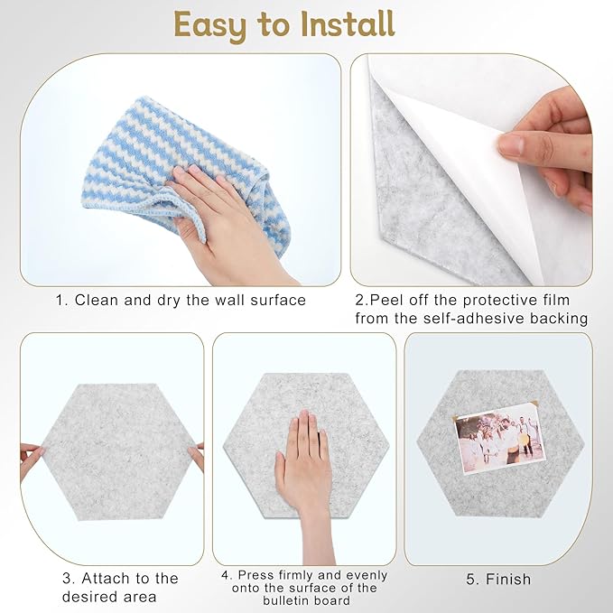 10 Pack Hexagon Cork Board, 12" x 10" Self-Adhesive Felt Bulletin Board Tiles with 40 Pushpins, Pin Boards for Wall Decor Home Office School DIY Display Boards for Photos (Camel Color Theme)