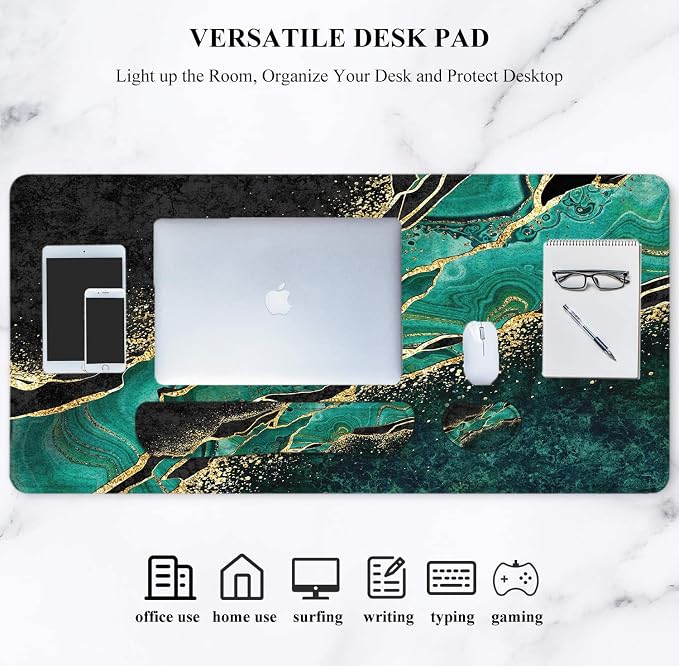 Large Mouse Pad with Wrist Rest, 4-in-1 Wrist Rest for Keyboard and Mouse | Non-Slip Waterproof Desk Mat Set, 35.4"x15.7" Desk Mat+Keyboard Wrist Rest+Mouse Wrist Support+Cup Coaster for Home Office
