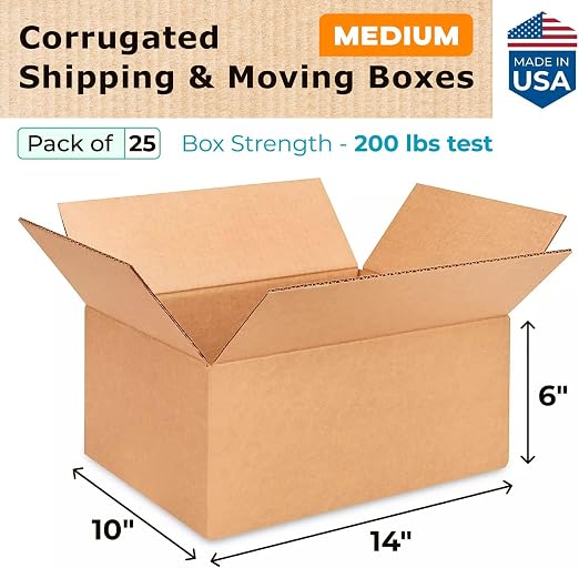 Medium Moving & Shipping Boxes 14"L x 10"W x 6"H (25-Pack) - Extra Strength 200 lb vs Regular - Corrugated Durable Cardboard Boxes - Heavy Duty Packing Box - Medium Packing Box by IDL Packaging | Extra Strength 200 lb vs Regular - Corrugated Durable Ca...
