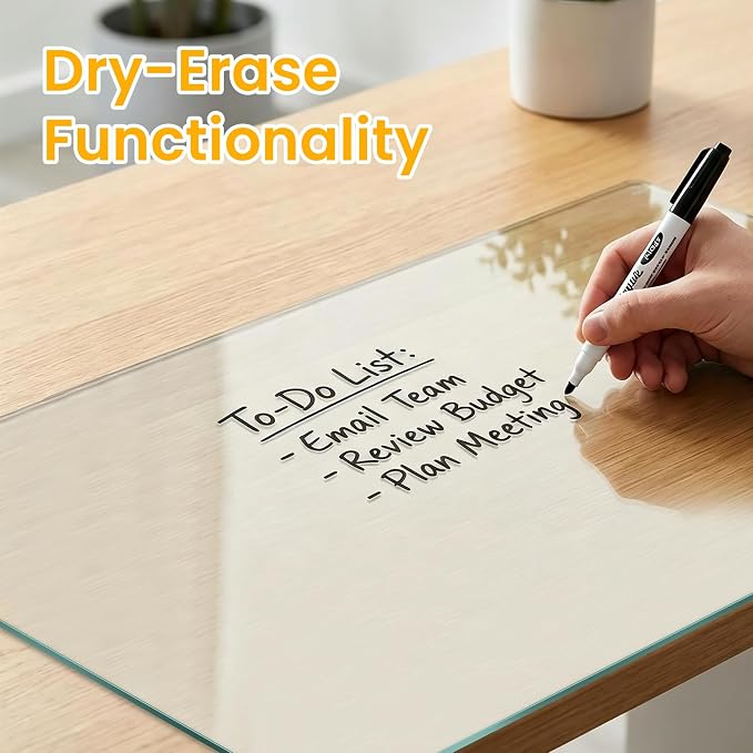 Tempered Glass Desk Pad 24" x 18" - Clear Non-Slip Office Desk Mat for Keyboard & Monitor, Easy to Clean Glass Writing Pad for Home & Work