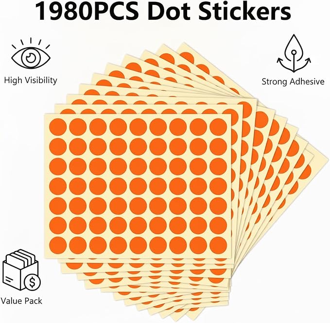 1980 Pcs Orange Round Stickers 1/2 Inch Small Color Circle Dot Stickers Tiny Code Labels for Office Shop Yard Sale Home Marking (Orange, 1/2" (13mm))
