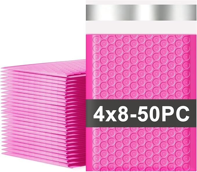 Small Bubble Mailers 4x8 Inch 50 Pack Waterproof Padded Envelopes Self Seal Adhesive Shipping Bags for Mailing Cards Jewelry Makeup and Small Business Packaging