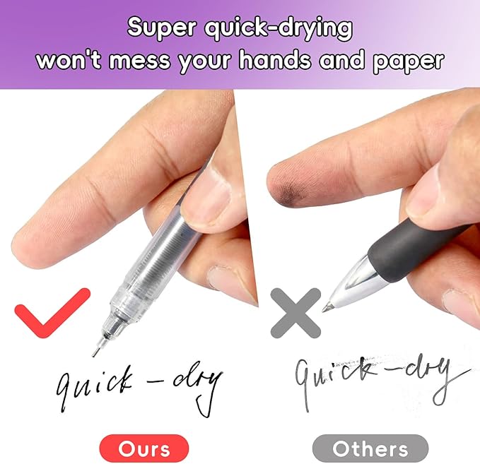 Rolling Ball Pens, Quick Dry Ink Rollerball Pen, 0.5 mm Extra Fine Point Liquid Ink Pen, Pack of 12, Multicolor