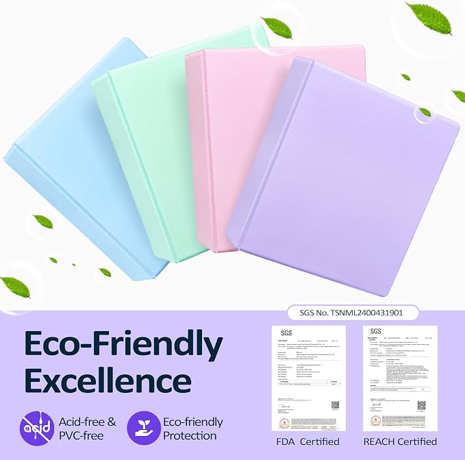 Sooez BinderX 3 Inch 3 Ring Binder, D-Ring Large Binders, Holds 650 Sheets | 8.5x11 Paper, PVC-Free, Customizable View Cover with 2 Inside Pockets, School & Office Supplies, Assorted Pastels, 2-Pack