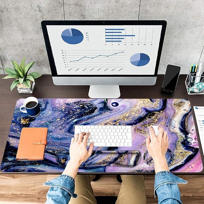 Large Mouse Pad with Wrist Rest, 4-in-1 Wrist Rest for Keyboard and Mouse | Non-Slip Waterproof Desk Mat Set, 35.4"x15.7" Desk Mat+Keyboard Wrist Rest+Mouse Wrist Support+Cup Coaster for Home Office