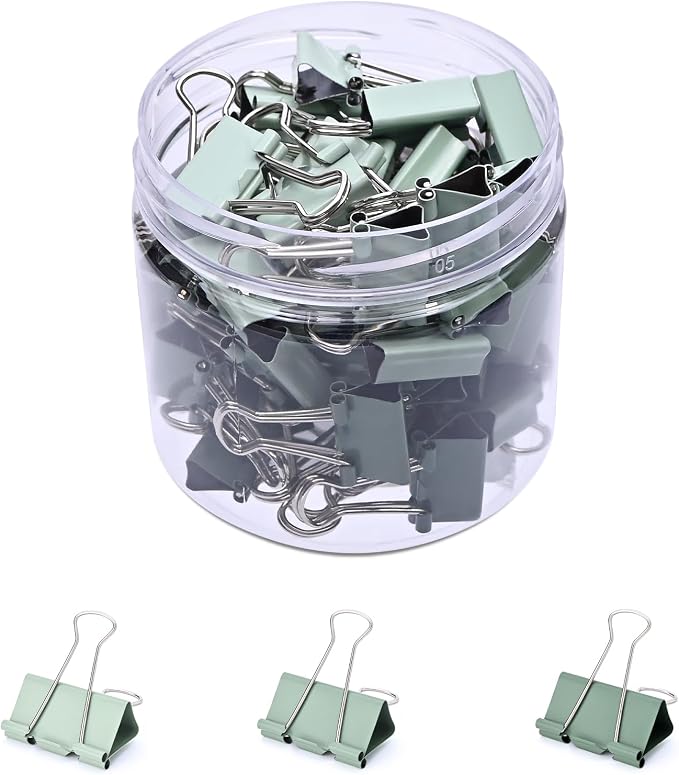 Temiary Binder Clips, Mini Metal Binder Paper Clip Green 0.6 Inch, 60 Pcs | Colored Binding Paperwork Clamp Bulk for Office, Home, School