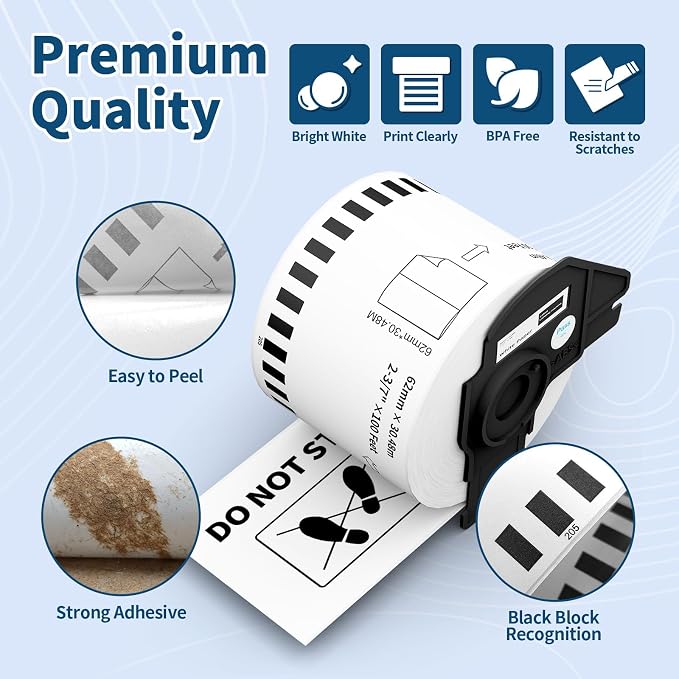 12 Rolls DK2205 (2.4 in X 100 Ft) Shipping Address Labels, Compatible with Brother QL-800 QL 600 810W 820nwb 1110NWB Printer, Replacement Continuous Labels