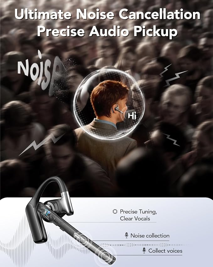 Bluetooth 6.0 Open-Ear Headset with Noise-Canceling Microphone | 96-Hour Talk Time, 950mAh Charging Case and Mute Button for Truckers, Work, iOS, Android and Laptops