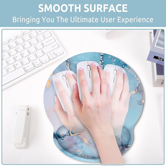 Ergonomic Mouse Pad with Wrist Rest, Small Mousepad with Non-Slip Rubber Base and Smooth Surface, Blue Mouse Pads for Desk, Office Desk Accessories