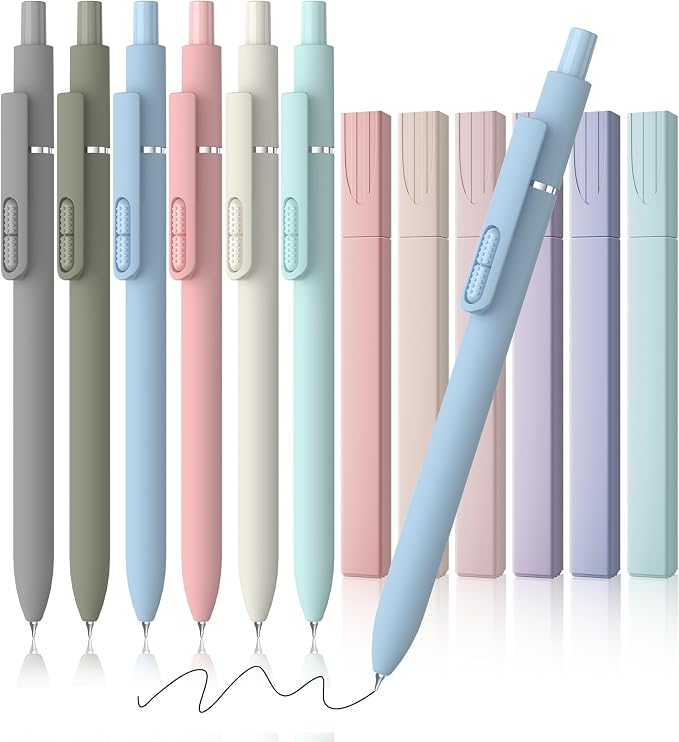 6 Pcs Fidget Pens & 6 Highlighters, 0.7mm Black Ink Quick-Drying | 0.7mm Fine Point, Smooth Writing, Long-Lasting Ink, Stress Relief Pens for Journaling, School Office, Gift for Women Men