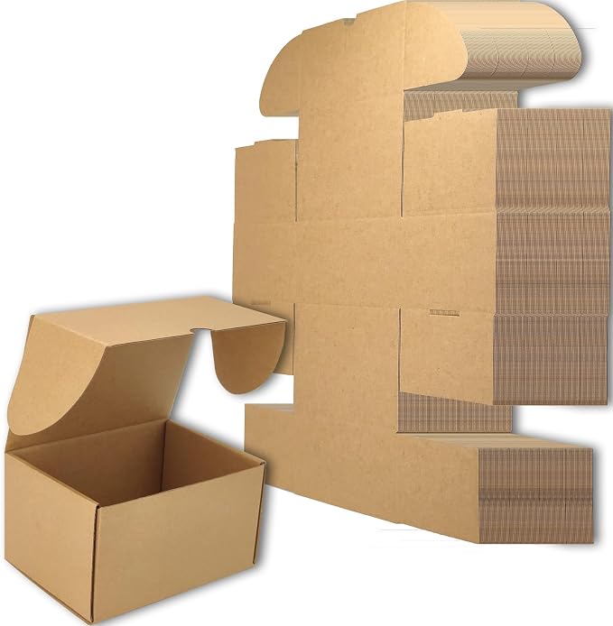 7x5x4 Shipping Boxes Set of 50, Brown Mailer Corrugated Cardboard Box | for Packaging, Literature, Packing, Mailing, Storage, Small Business, Moving, Gift, Supplies, Quick Fold, Tab Locking