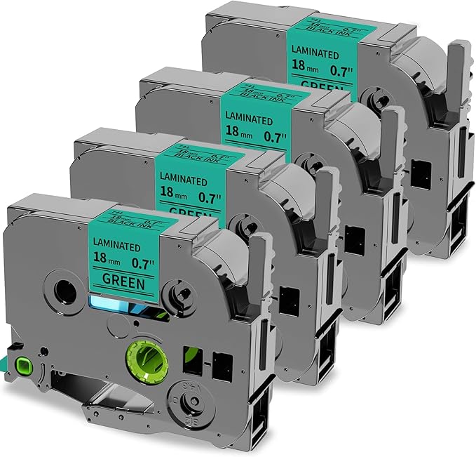Oozmas Green Label Tape Replacement for Brother Label Maker Tape TZe-741 TZ Tape 18mm 0.7 Inch Laminated P-Touch Compatible with PT-D600VP, PT-D400, PT-D400AD, Black on Green 3/4 Inch, 4-Pack