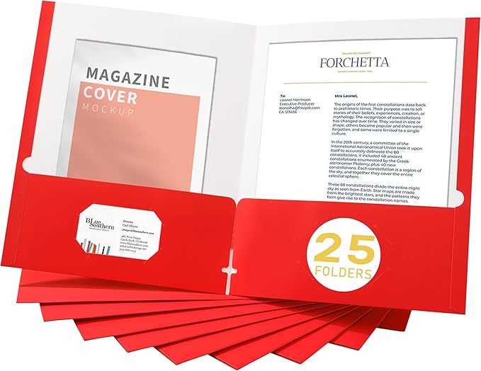 Zzrywuty File Folders with Pockets Letter Size,25-Pack Paper Folders with Card Slot,Red Two Pocket Folders for School Students,Businessmen,Home and Office Workers