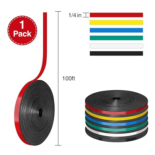 CHUNNIAO 1/4" x 100' Red Magnetic Tape for Whiteboard in Classsroom&Office,Fine Line Gridding Tape,Teacher Supplies