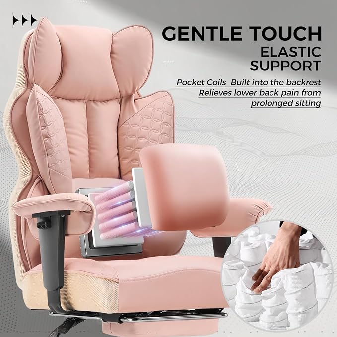 COMHOMA Big and Tall Office Chair Heavy Duty Wide Ergonomic Gaming Chair with Deluxe Embossing Designed Leather with Foot Rest,150°Reclining Adjustable Armrests Pocket Spring Back Support and Pillow
