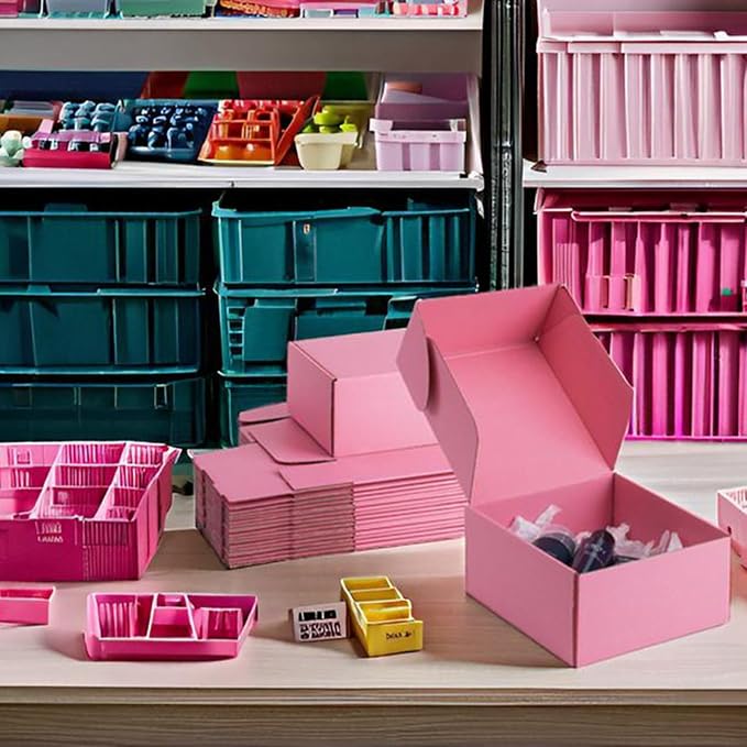 8x8x4 inch Pink Shipping Boxes for Small Business- Set of 25 | Sturdy ECT 32 Corrugated Cardboard Mailer Boxes, Easy Assemble for Packaging, Mailing, Gift