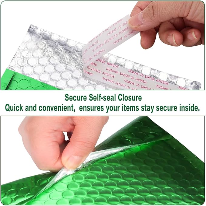 Metallic Matte Green Bubble Mailers - Durable 4x8 Inch Padded Envelopes - Tear-Resistant Shipping Bags, Pack of 25