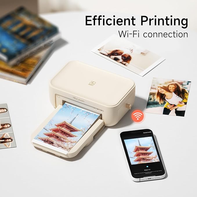 HPRT 4x6 Photo Printer with 20 Sheet Photo Paper& 1 Ribbon, Desktop Instant Picture Printer for iPhone, Smartphone, Thermal Dye Sublimation, WI-Fi Connnecting, Home Use, Beige