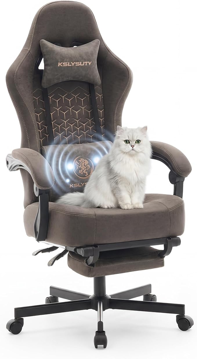 Desk Computer Gaming Chair - Ergonomic Game Office Chair with Extended Footrest and Massage Lumbar Support, Home Gamer Video Game Chairs with Spring Cushion for Adults (Pro Grey Leather)