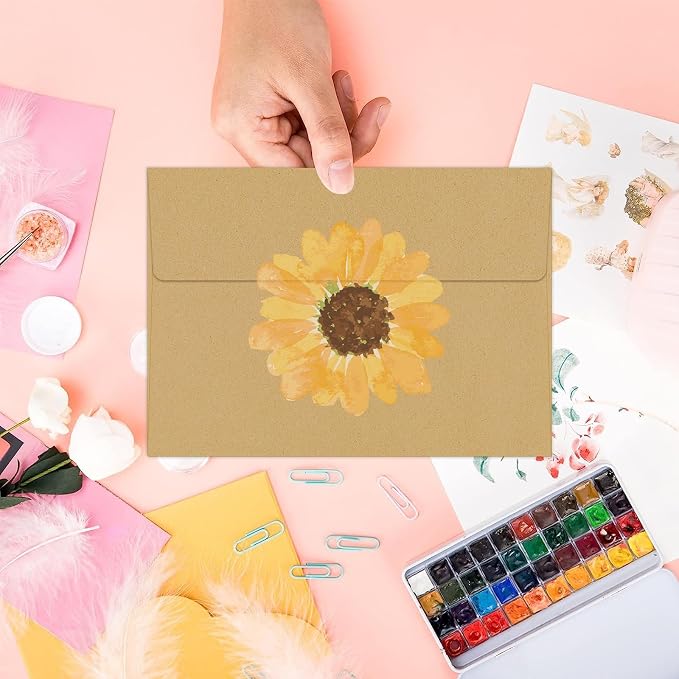 100 Packs 5x7 Kraft Envelopes, A7 Envelopes for Card Invitation | 120gsm envelopes, 5.25x7.25 inch fits 5x7 cards, peel & press, for weddings/cards/baby shower/photos/graduation/postcards