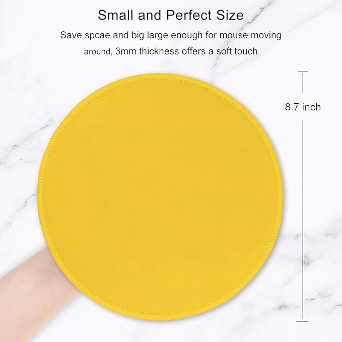 Hsurbtra Mouse Pad, Premium-Textured Small Round Mousepad 8.7 x 8.7 Inch Yellow, Stitched Edge Anti-Slip Waterproof Rubber Pretty Cute Computer Mat for Office Home Gaming Laptop Men Women Kids