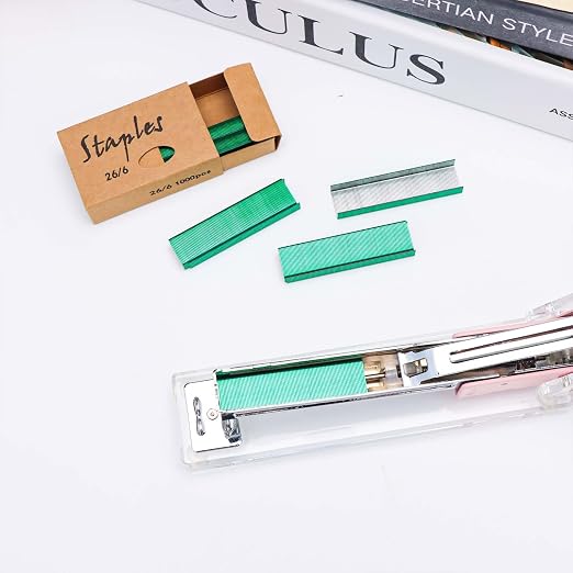 NatSumeBasics 3000 Colored Staples 26/6 Standard Green Staple Refill for Desk Stapler, 1000 Per Pack, Total 3 Pack Staples (Green)