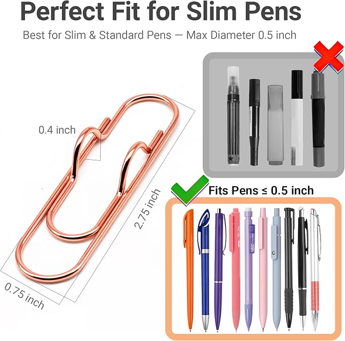 Paper Clip Pen Holder, Fits Notebooks, Journals & Planners, 6 Pack | Keeps Your Pen Attached to Notebooks, Journals and Planners for Faster Note Taking at Work, School or Meetings