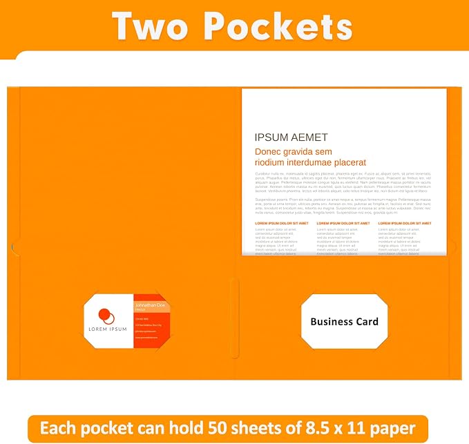 Two Pocket Folders, PANDRI 50 Pack 2 Pocket Folders, Letter Size Paper File Folder for School Office Home Business, Orange
