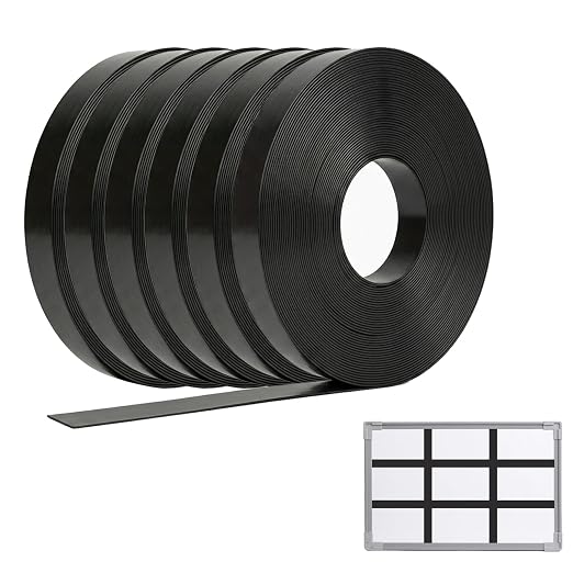 CHUNNIAO Office Supplies,Black Magnetic Tape for Whiteboard,Fine Line Gridding Tape - 2/5" Width,Value Packaging Thin Magnet Strips,6 Rolls,Each 65 Feet,Total 390 Feet