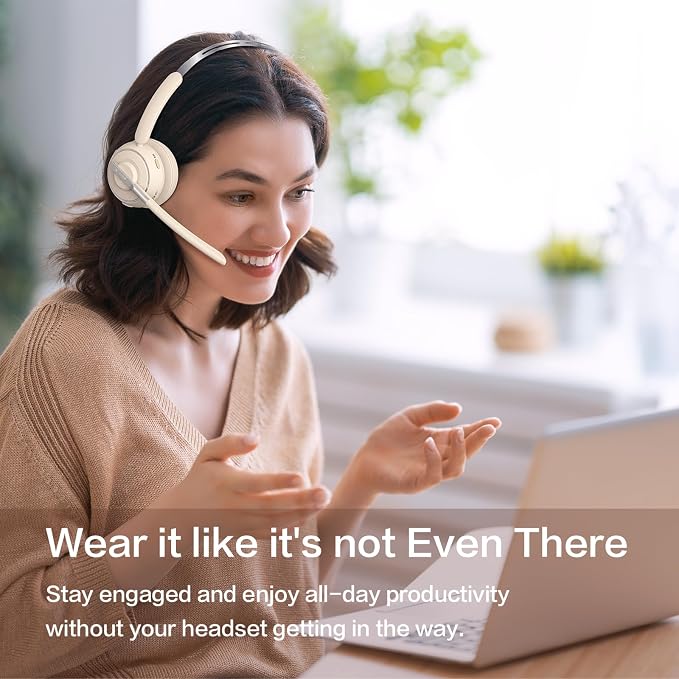 Bluetooth Headset, Wireless Headset with Mic for Work, Noise Cancelling Microphone, USB Dongle,Charging Stand, Mute Button for PC, Zoom, Teams, Office & Call Center, Cell Phones, Work from Home