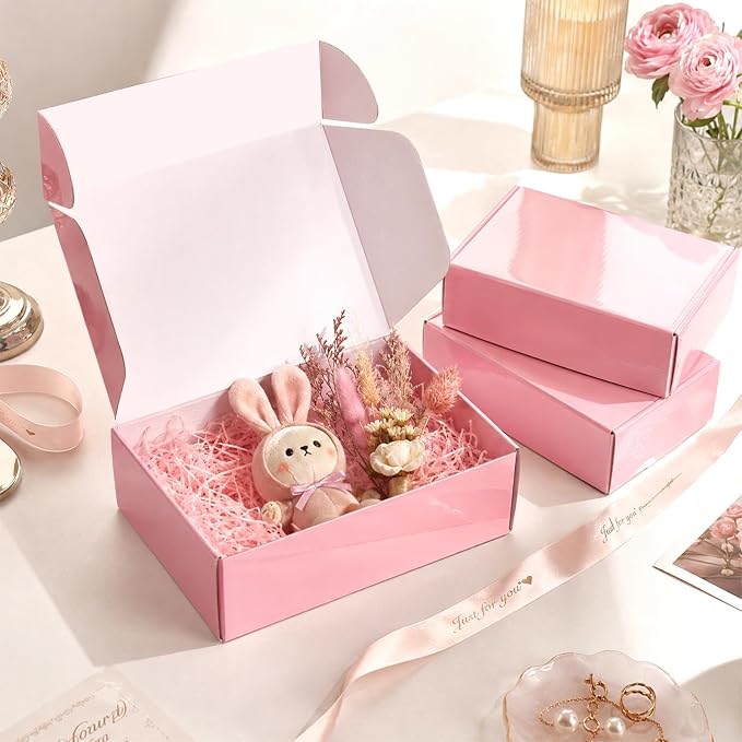 50 Pack Pink Shipping Boxes, 7x5x2" Cardboard Mailing Boxes for Shipping Small Business, Bulk Packing Boxes