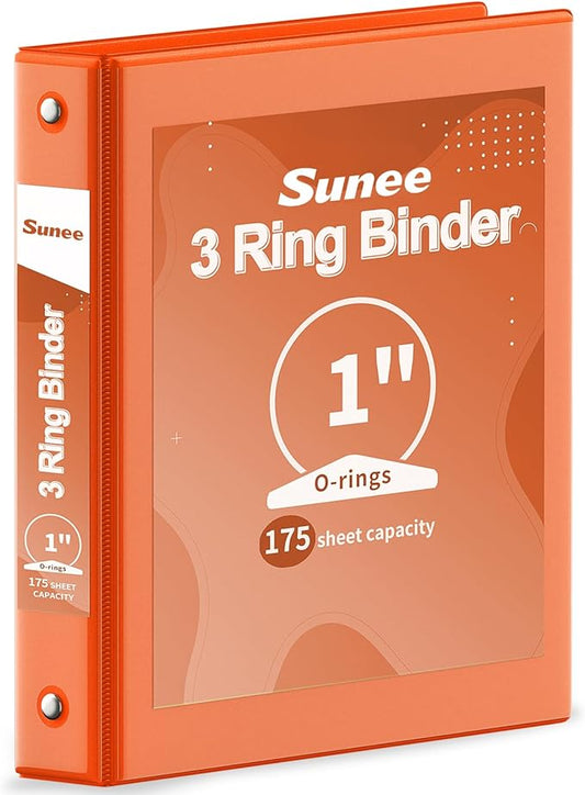 SUNEE 3 Ring Binder 1 Inch 1 Pack, Clear View Binder Three Ring PVC-Free (Fit 8.5x11 Inches) for School or Office Supplies, Orange